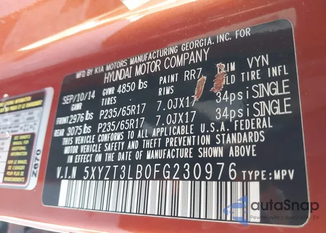 2015 Hyundai Santa Fe Sport 2.4L z USA, uszkodzony, nr VIN 5XYZT3LB0FG230976